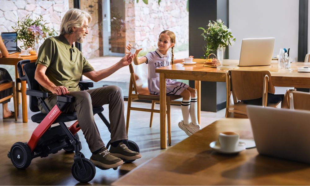 Elderly people driving electric wheelchairs