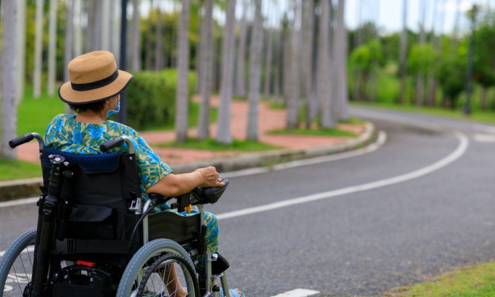 Elderly people driving electric wheelchairs