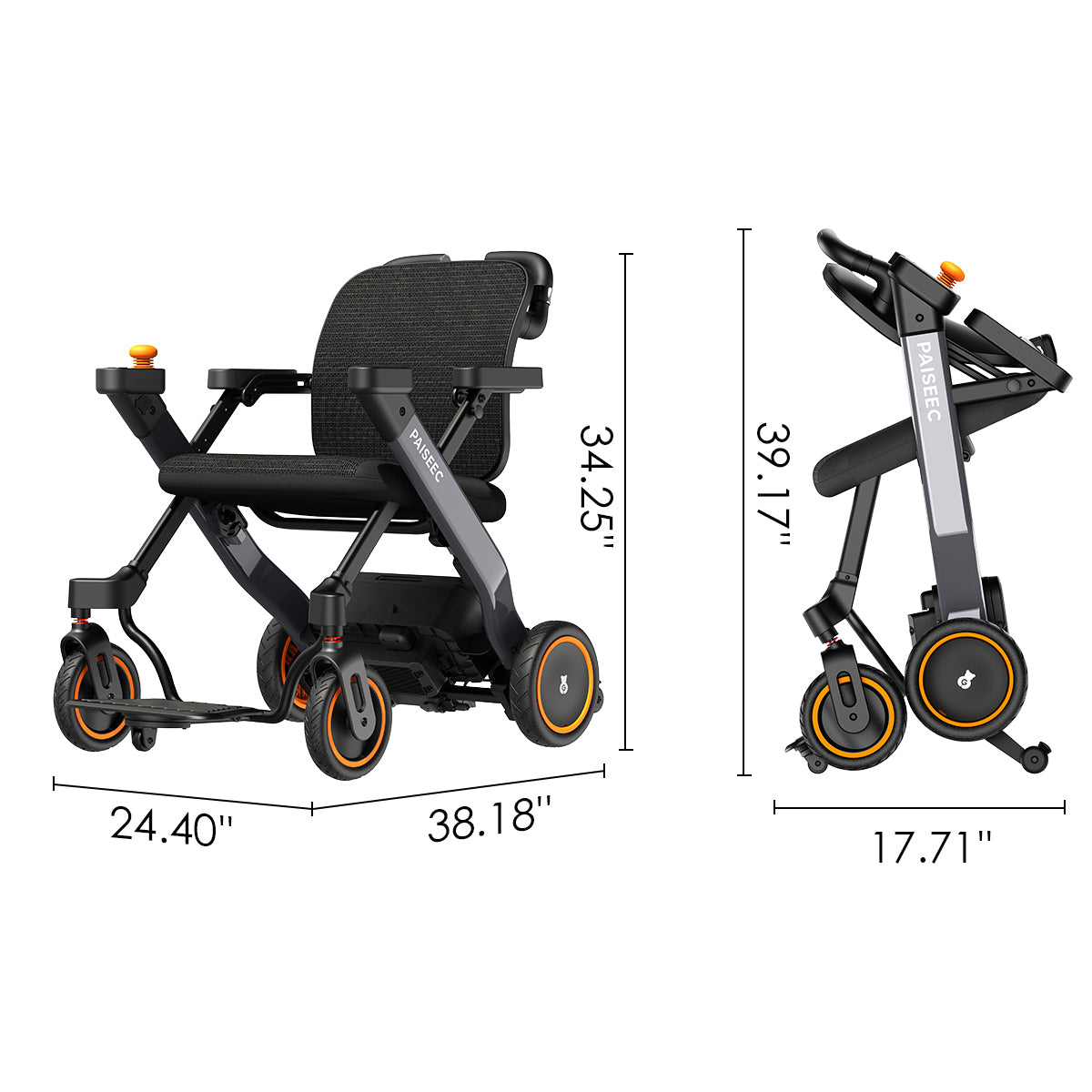 Paiseec W3 Foldable Electric Wheelchair, Weight Only 49.6 lbs, 15.6 Miles Range, 265lbs Weight Capacity, Red & Gray 2 color Available. Right or Left Handed Joystick Design.