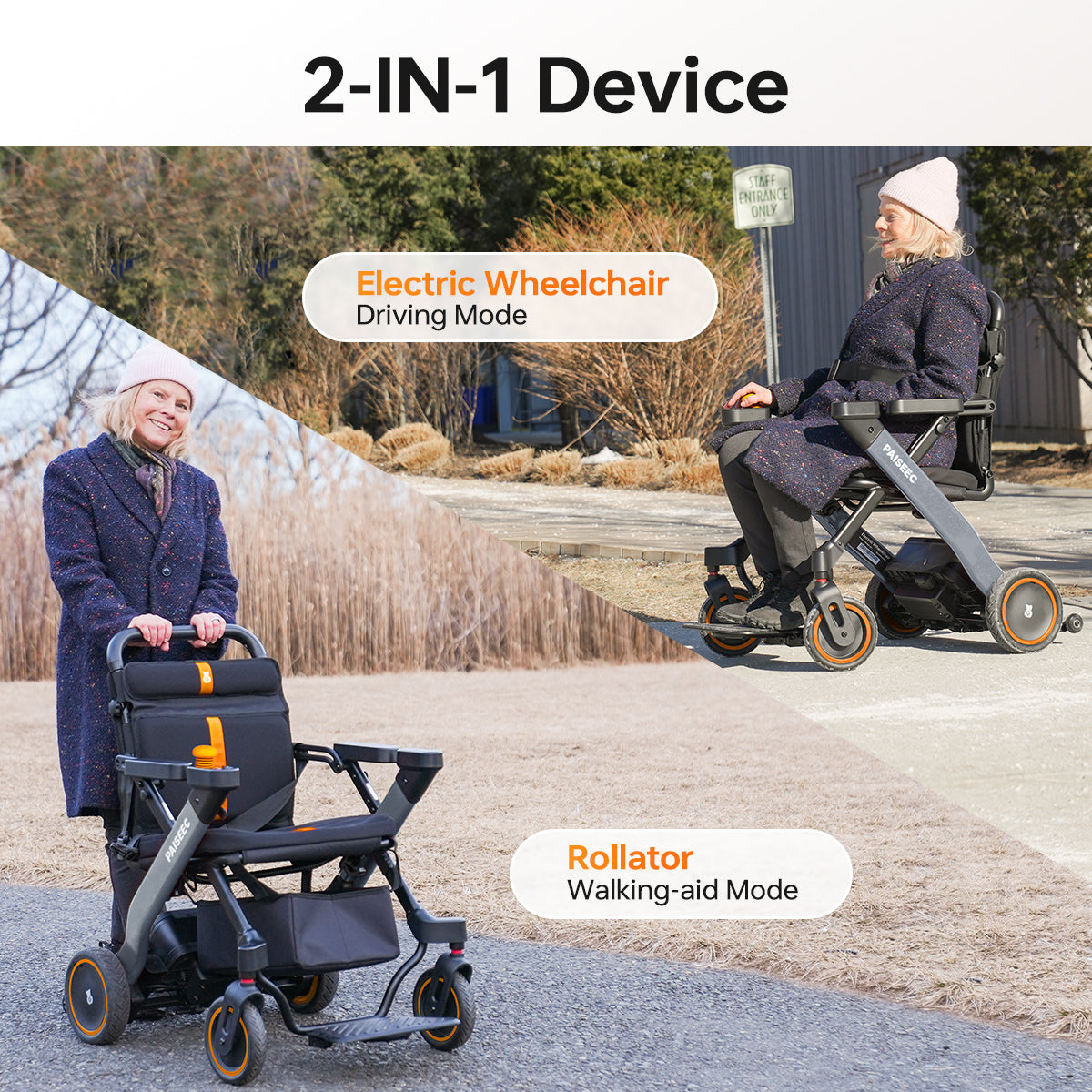 Paiseec 2-in-1 Electric Wheelchair W1